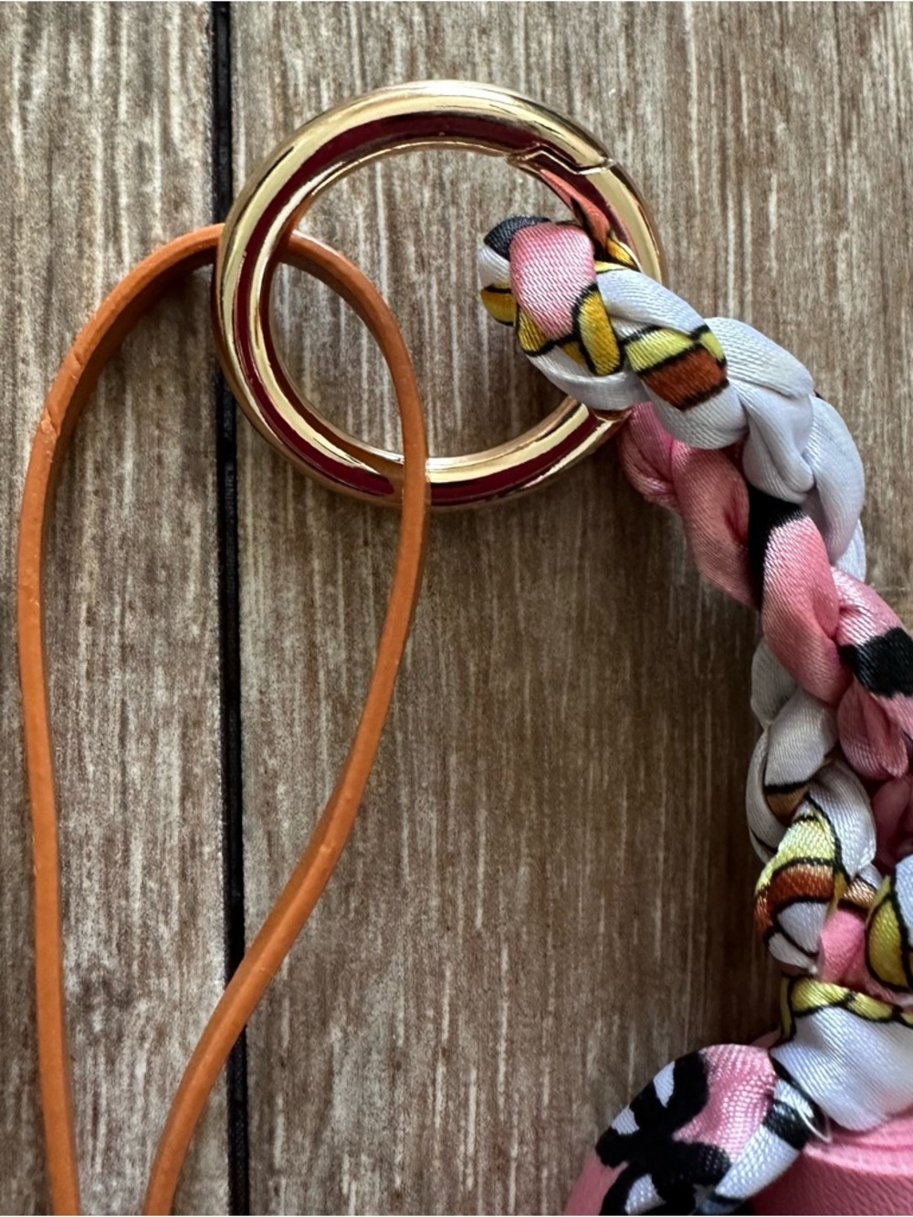 Pink Scarf Tassel Bag charm/ Keychain with Tan Leather Sandal Charm - Picture 4 of 5